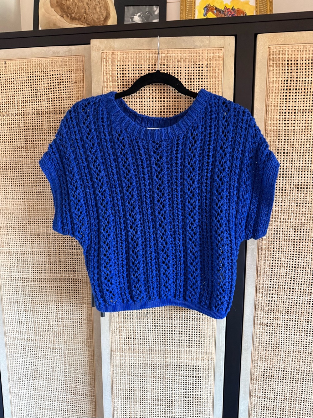 Z Supply Open-Stitch Crew Sweater in Cobalt Blue